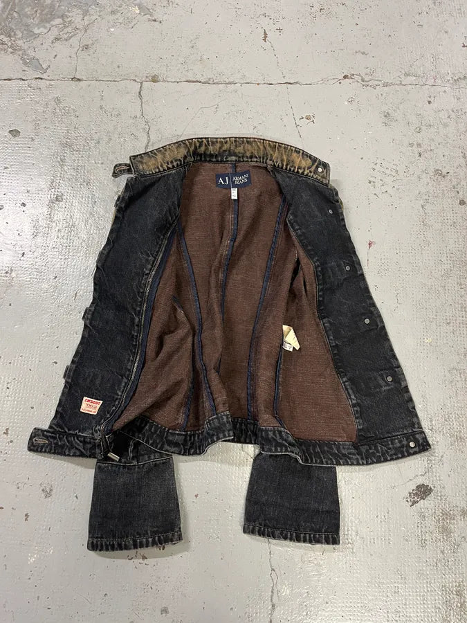 2000s Armani Samurai Faded Blue Washed Denim Jacket RkFMIib 6