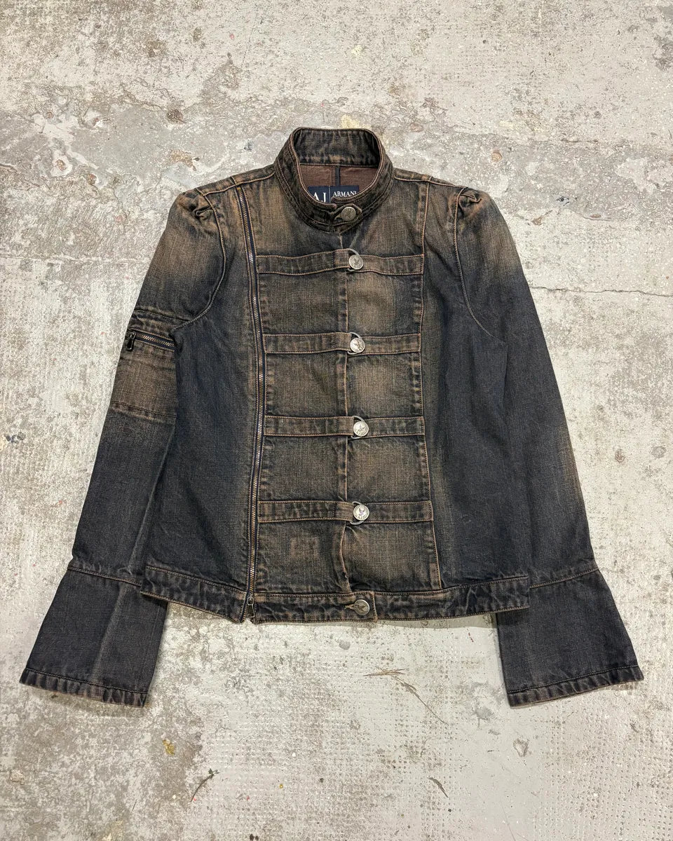2000s Armani Samurai Faded Denim Jacket qVEQXfv 0