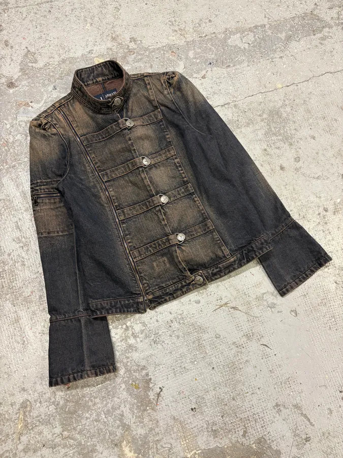 2000s Armani Samurai Faded Denim Jacket qVEQXfv 1
