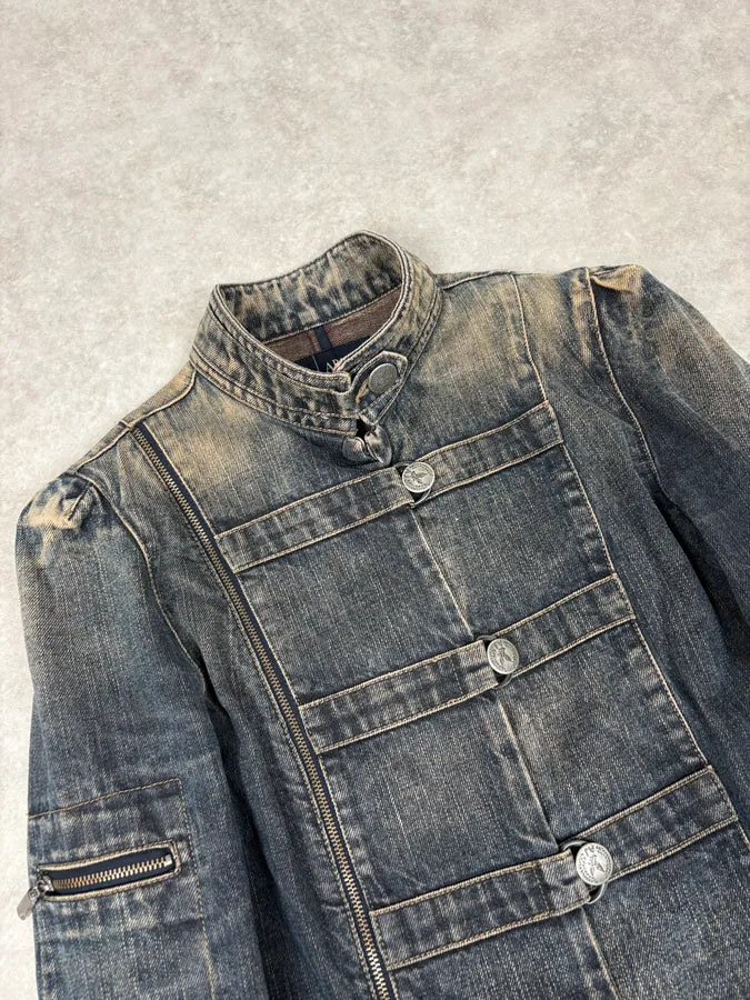 2000s Armani Samurai Faded Denim Jacket ocNaIVf 4