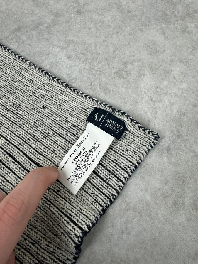 2000s Armani Scarf & Beanie White Painted Effect Set zgKJQqn 9