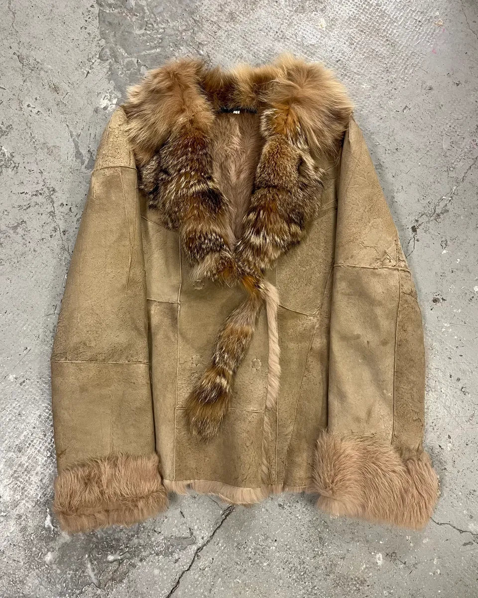2000s Armani Shearling Fur Beige Jacket DTmnRDU 0