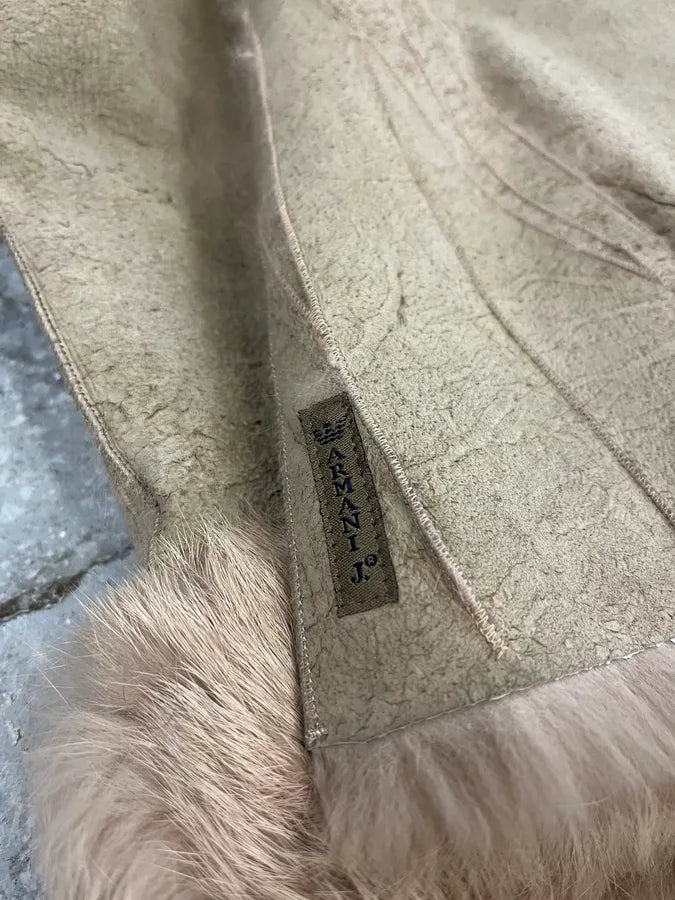 2000s Armani Shearling Fur Beige Jacket DTmnRDU 9