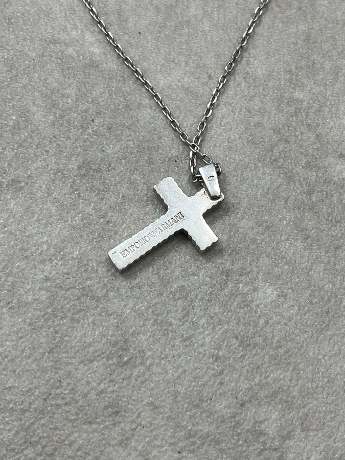 2000s Armani Silver Cross Necklace ulkSwIU 4
