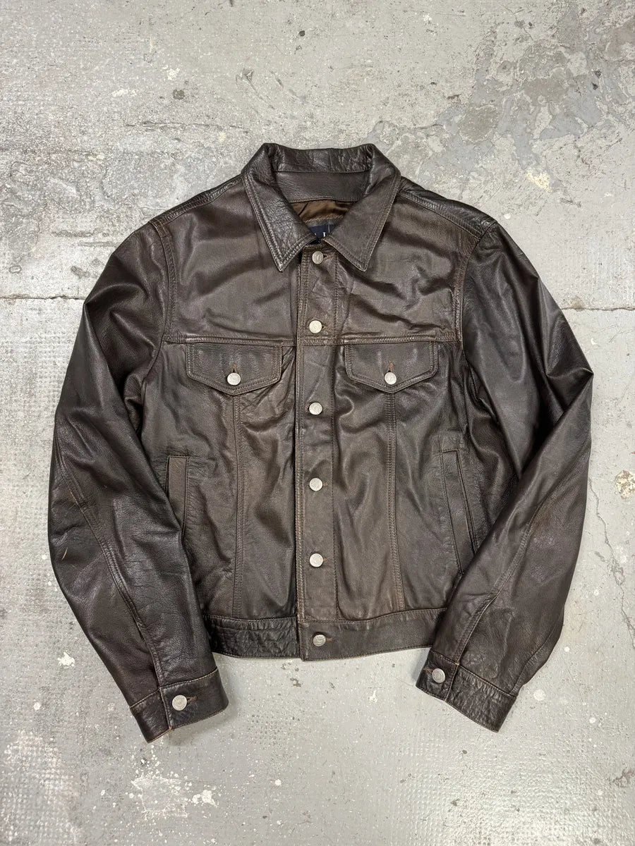 2000s Armani Simple Brown Leather Jacket (M) 0