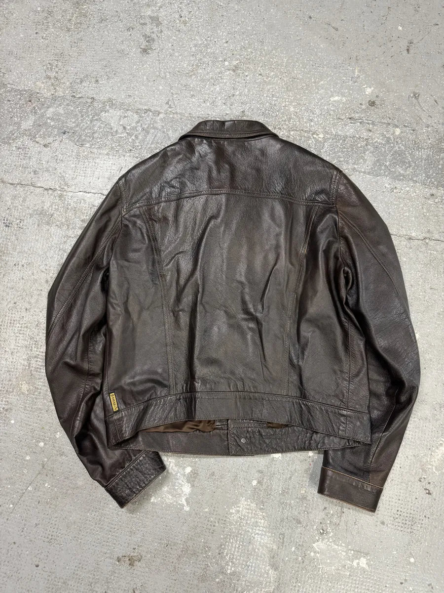 2000s Armani Simple Brown Leather Jacket (M) 1