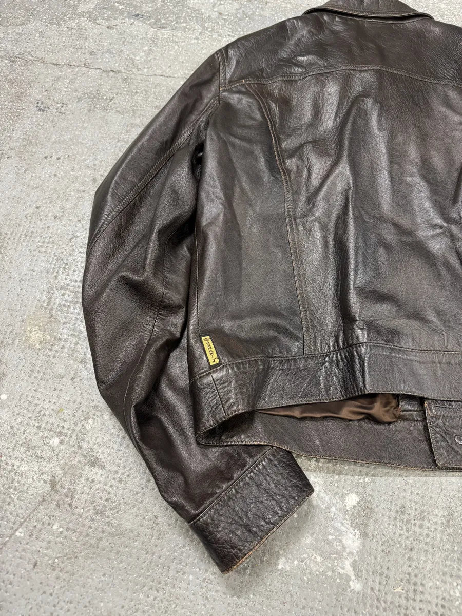 2000s Armani Simple Brown Leather Jacket (M) 3