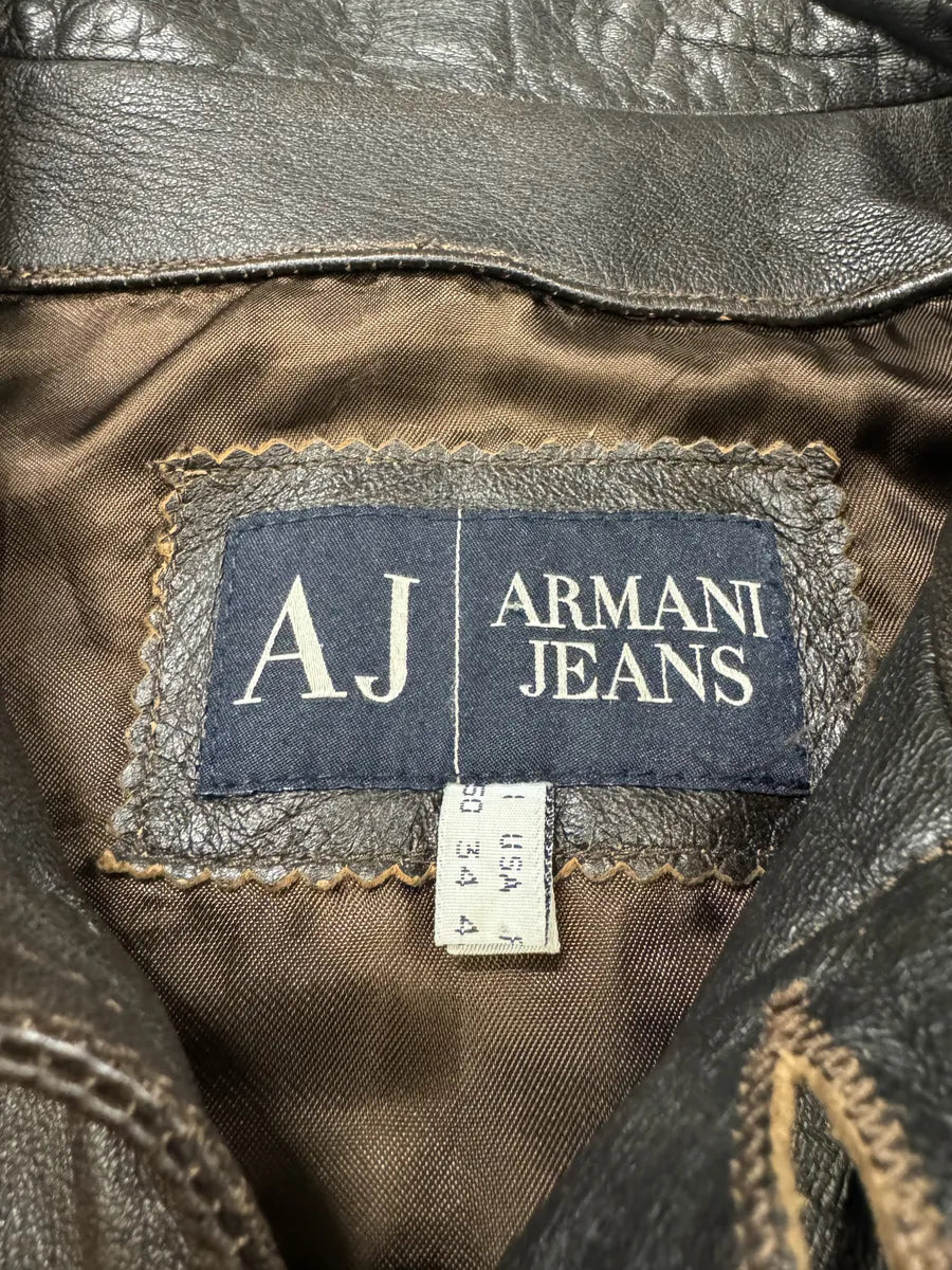2000s Armani Simple Brown Leather Jacket (M) 4