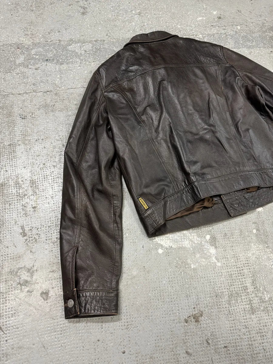 2000s Armani Simple Brown Leather Jacket (M) 5