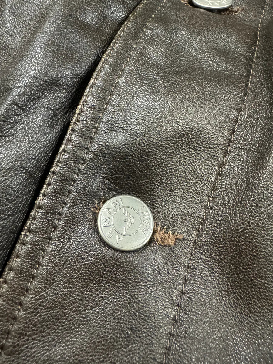 2000s Armani Simple Brown Leather Jacket (M) 6