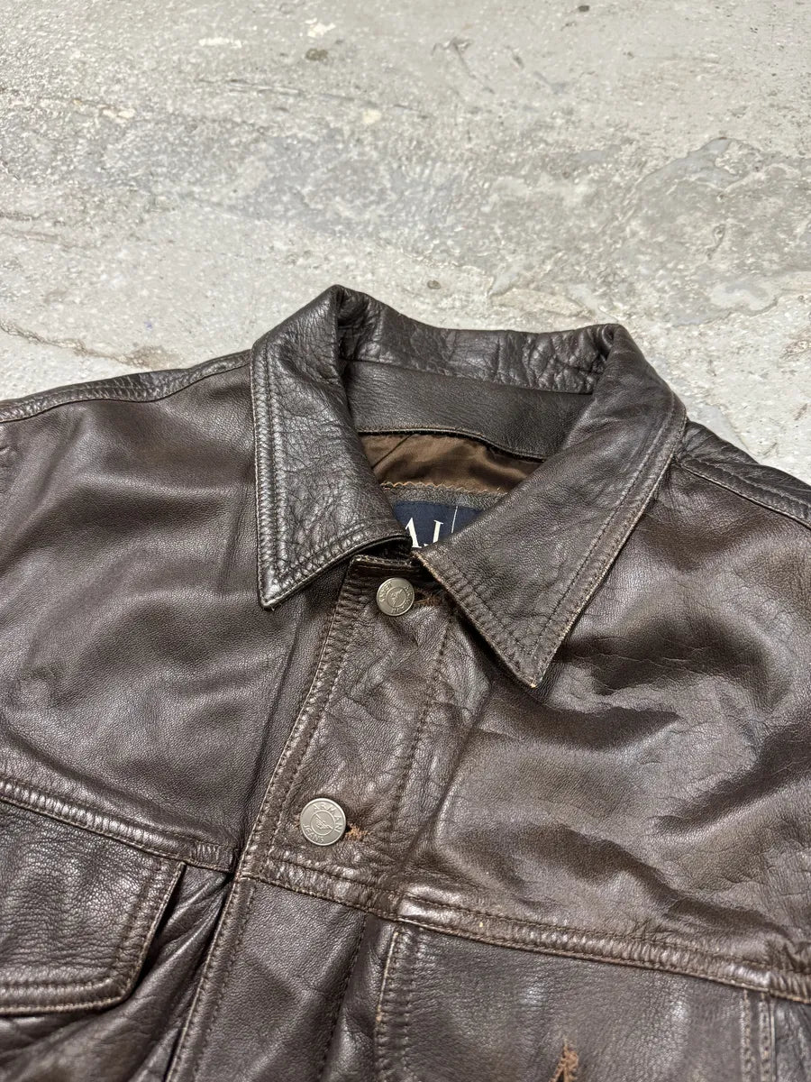 2000s Armani Simple Brown Leather Jacket (M) 7