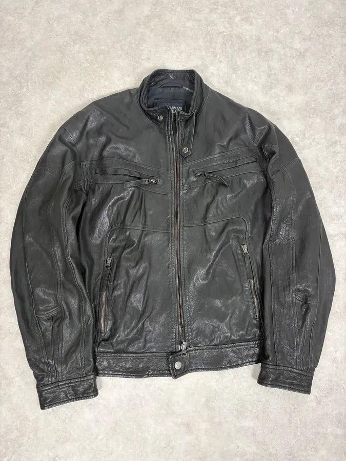 2000s Armani Spy Black Leather Jacket MyKwpeE 0