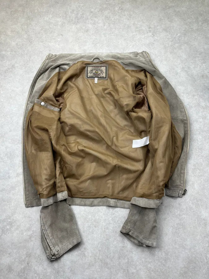 1990s Armani Taupe Five Zip Suede Leather Jacket IoCaJTn 7