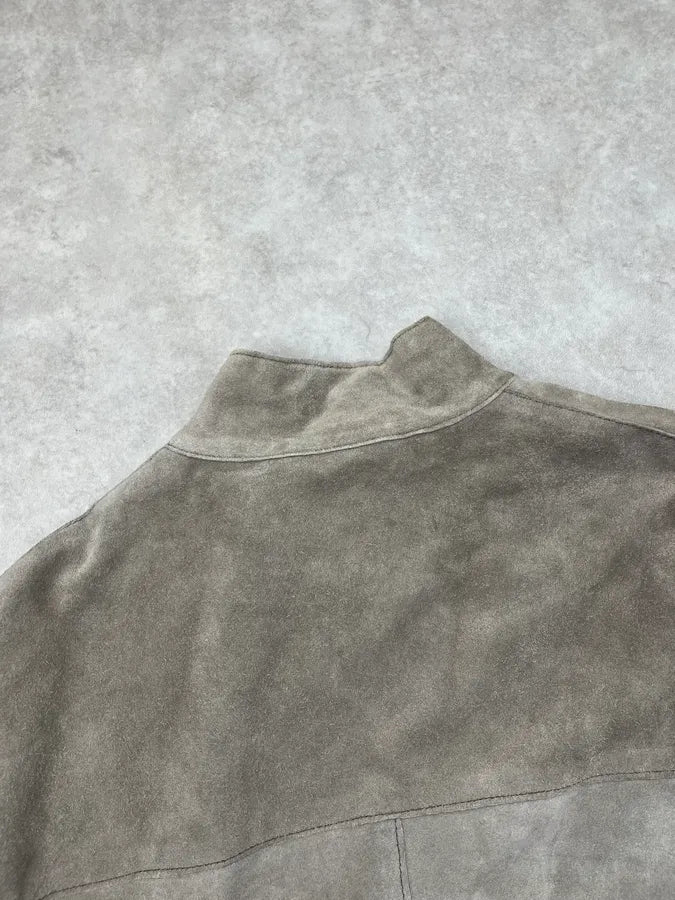 1990s Armani Taupe Five Zip Suede Leather Jacket IoCaJTn 6