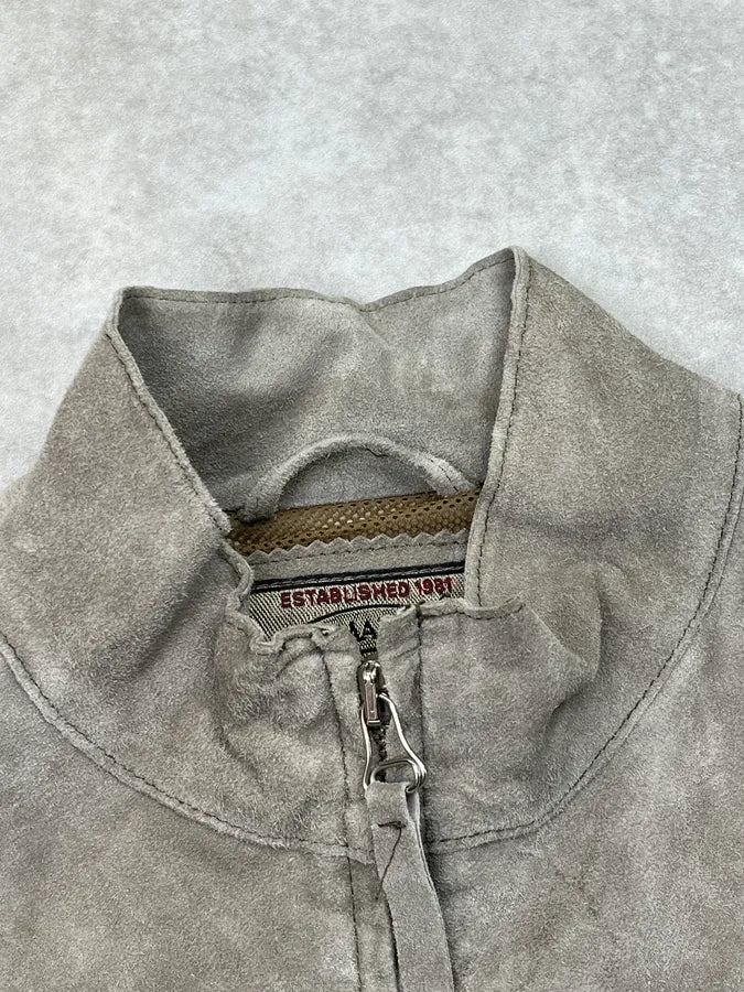 1990s Armani Taupe Five Zip Suede Leather Jacket IoCaJTn 8
