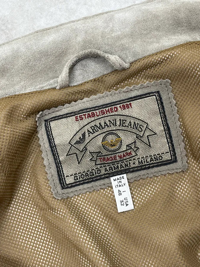 1990s Armani Taupe Five Zip Suede Leather Jacket IoCaJTn 10
