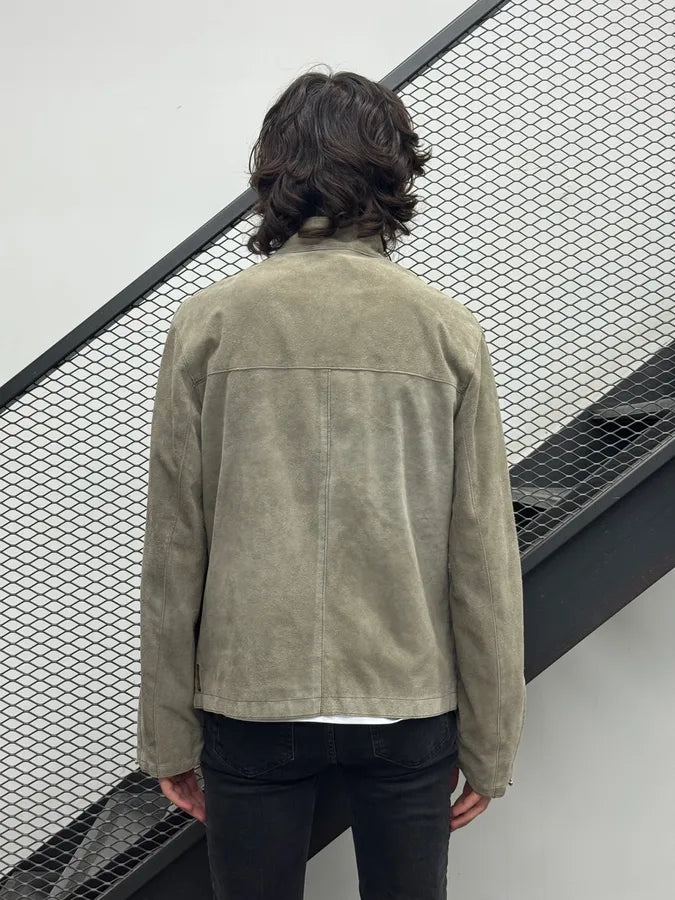 1990s Armani Taupe Five Zip Suede Leather Jacket IoCaJTn 2