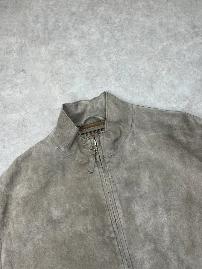 1990s Armani Taupe Five Zip Suede Leather Jacket IoCaJTn 3