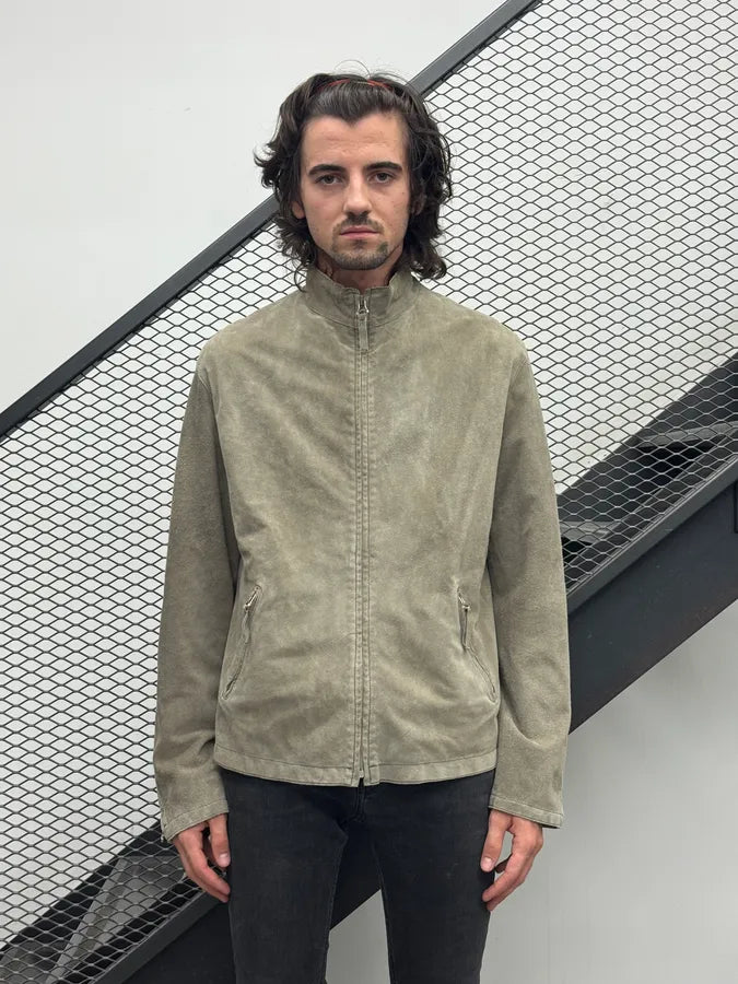 1990s Armani Taupe Five Zip Suede Leather Jacket IoCaJTn 1