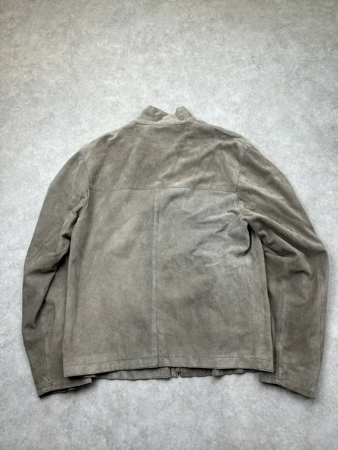 1990s Armani Taupe Five Zip Suede Leather Jacket IoCaJTn 5