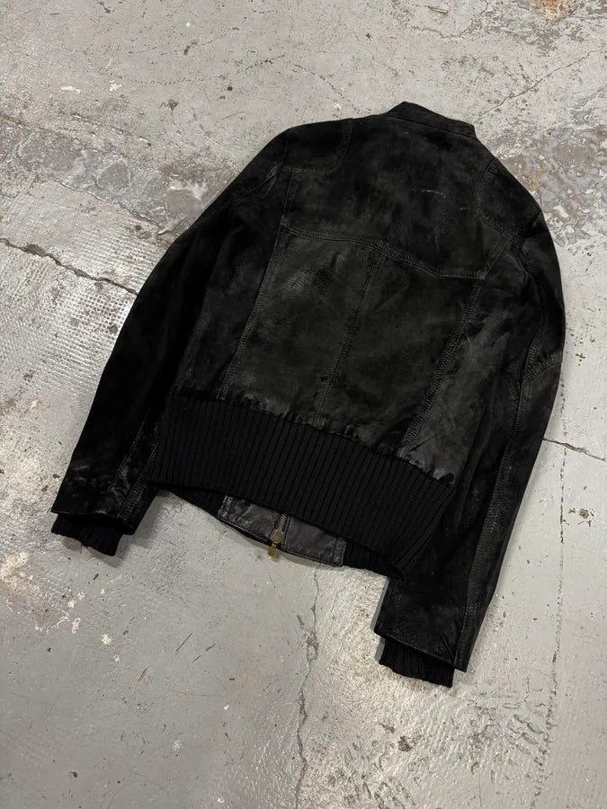 2000s Armani Technical Black Suede Leather Jacket wpQvEyS 5