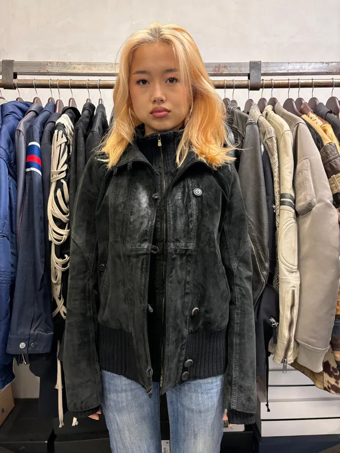 2000s Armani Technical Black Suede Leather Jacket wpQvEyS 1