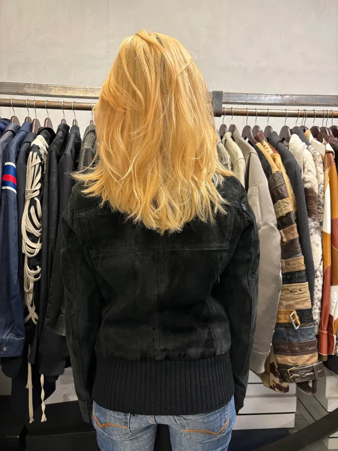 2000s Armani Technical Black Suede Leather Jacket wpQvEyS 4