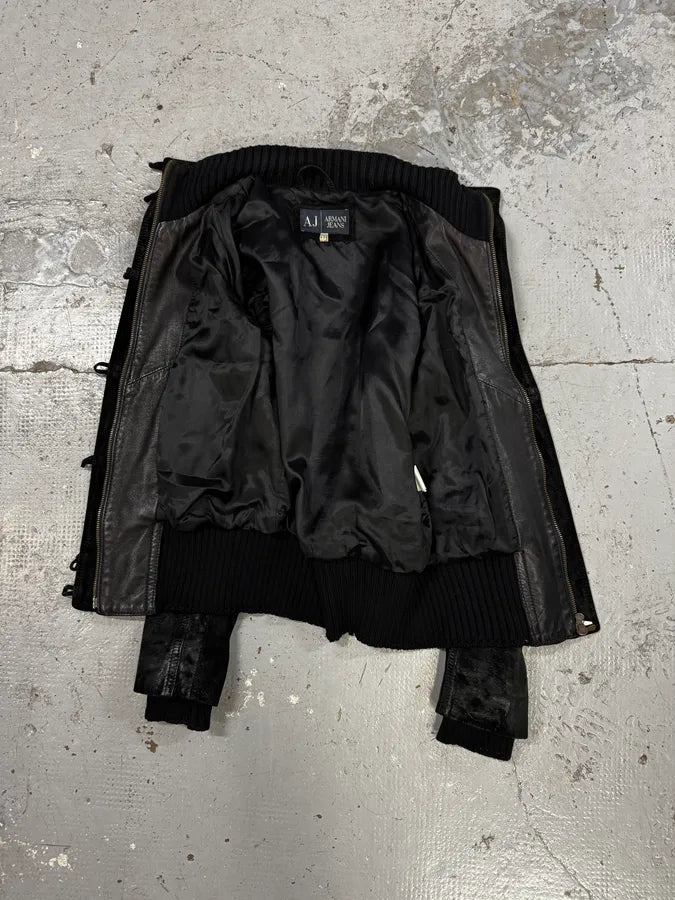2000s Armani Technical Black Suede Leather Jacket wpQvEyS 6