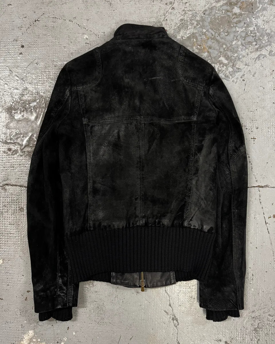 2000s Armani Technical Black Suede Leather Jacket wpQvEyS 3