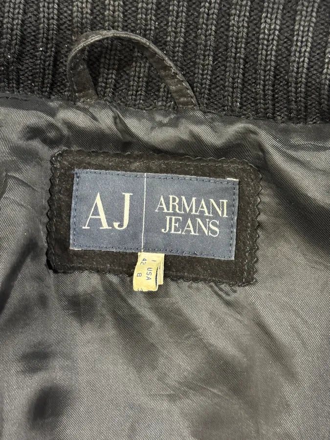 2000s Armani Technical Black Suede Leather Jacket wpQvEyS 8