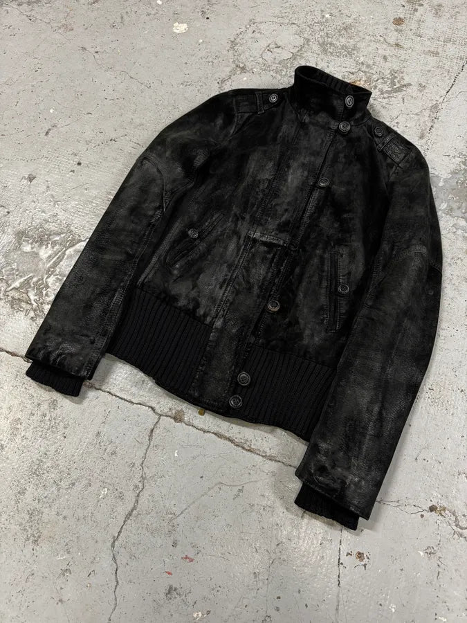 2000s Armani Technical Black Suede Leather Jacket wpQvEyS 2