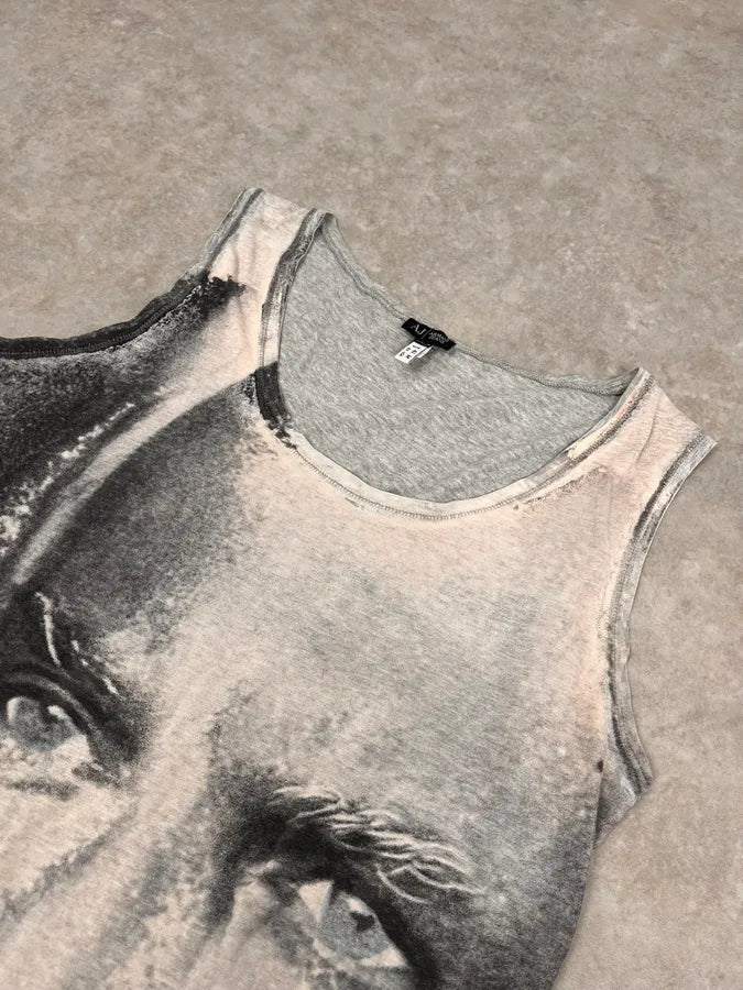 2000s Armani The Founder Blue Eyes Giorgio Grey Tank Top URRqDUY 3