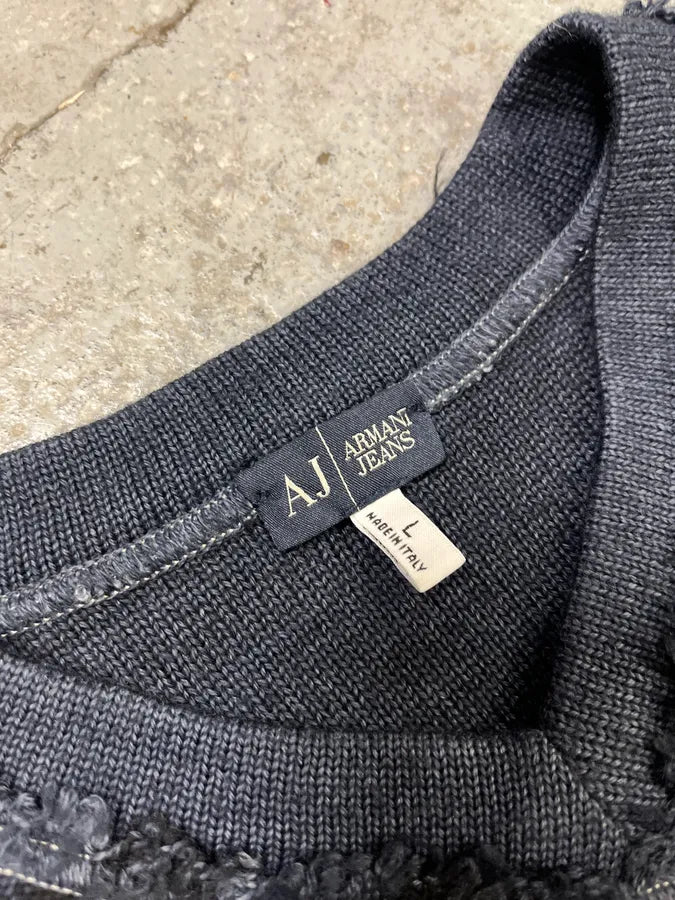 2000s Armani Tie & Dye Navy Gradient V Neck Distressed Sweater ZaKgpLv 6