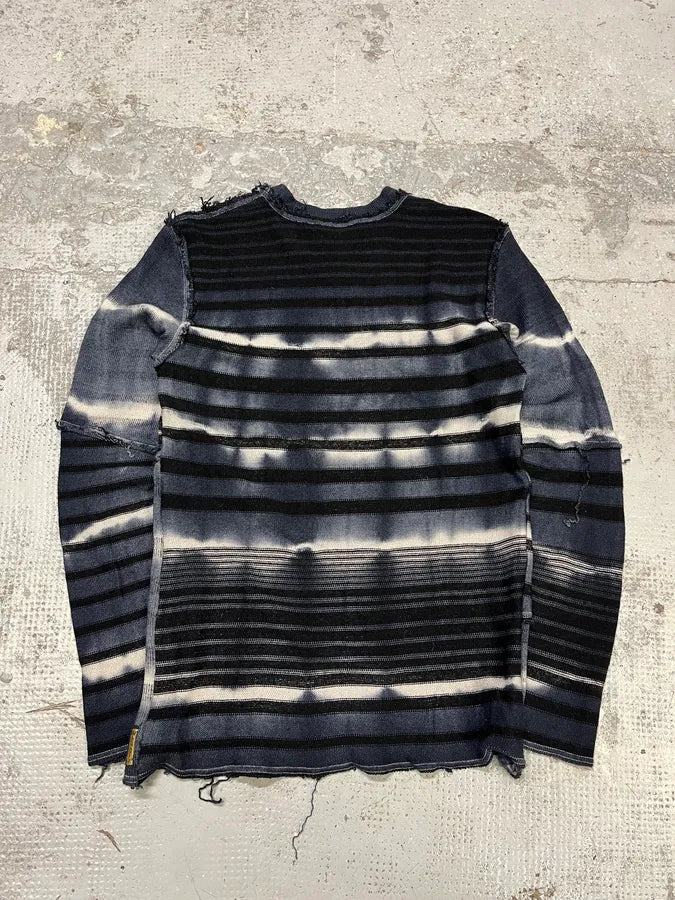 2000s Armani Tie & Dye Navy Gradient V Neck Distressed Sweater ZaKgpLv 7