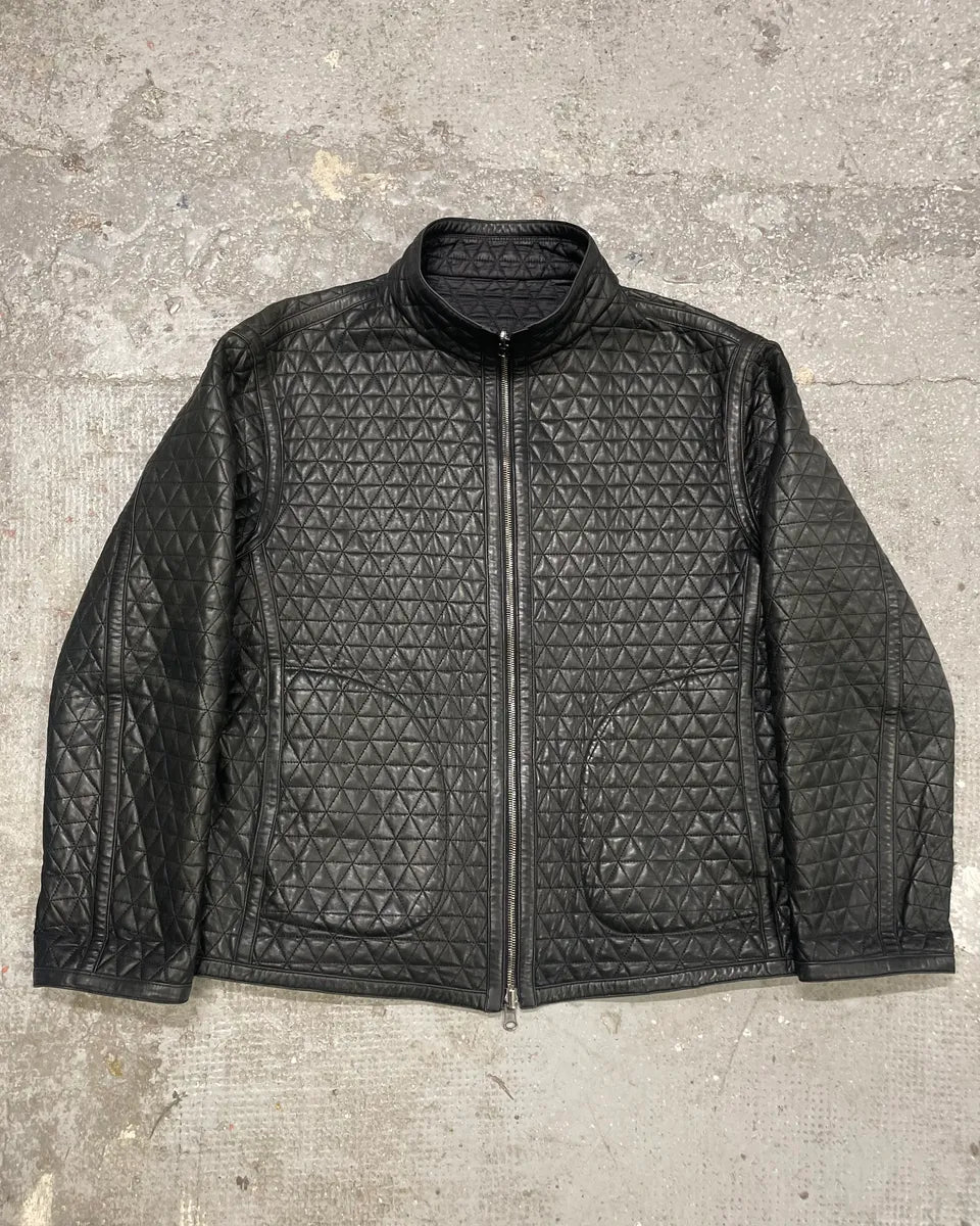 2000s Armani Triangle Black Leather Jacket (L/XL) 0