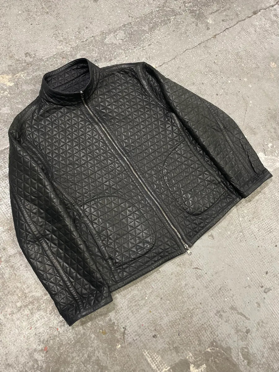 2000s Armani Triangle Black Leather Jacket (L/XL) 1