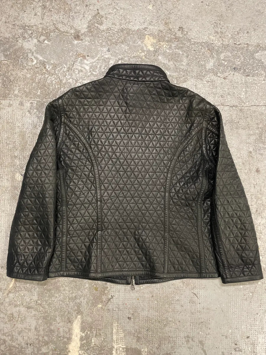 2000s Armani Triangle Black Leather Jacket (L/XL) 2