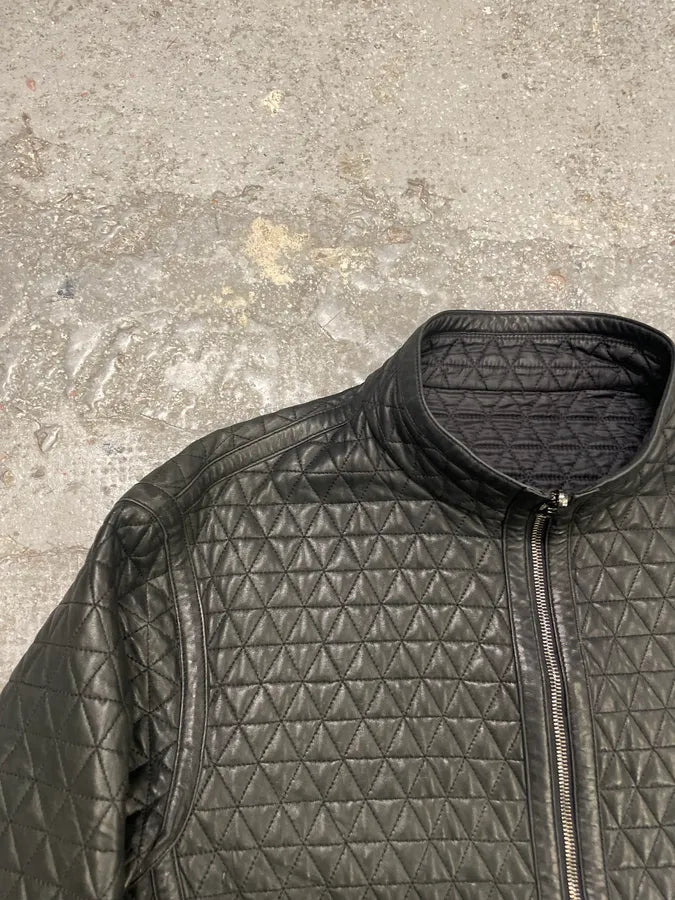 2000s Armani Triangle Black Leather Jacket (L/XL) 3