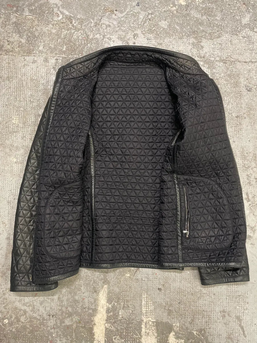 2000s Armani Triangle Black Leather Jacket (L/XL) 4