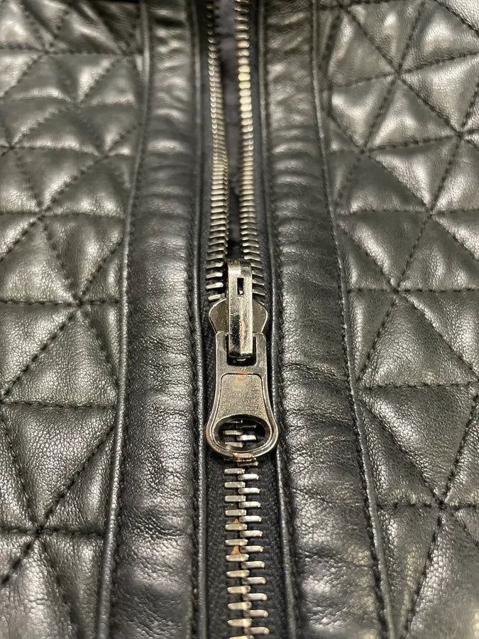 2000s Armani Triangle Black Leather Jacket (L/XL) 6