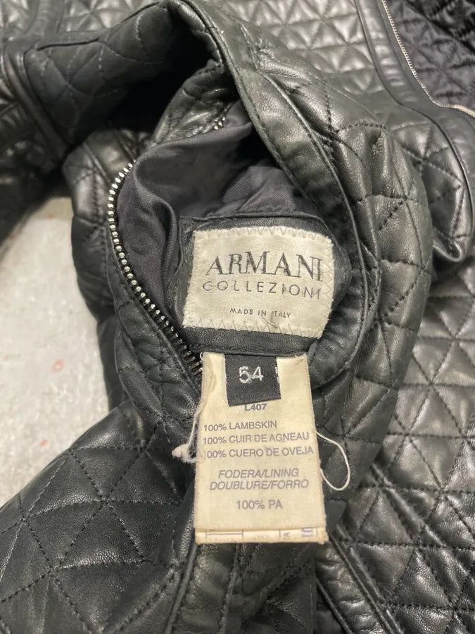 2000s Armani Triangle Black Leather Jacket (L/XL) 7