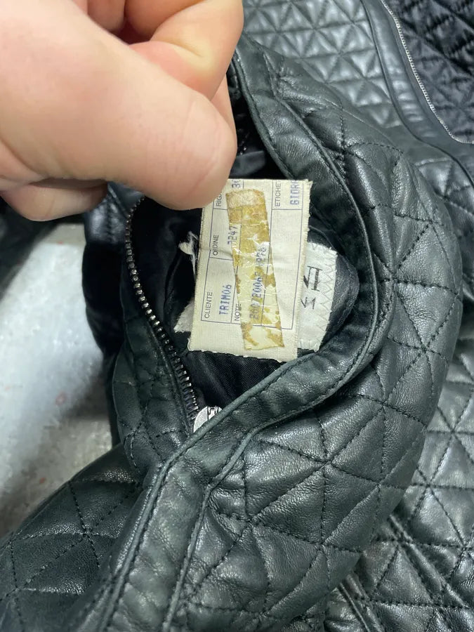 2000s Armani Triangle Black Leather Jacket (L/XL) 8