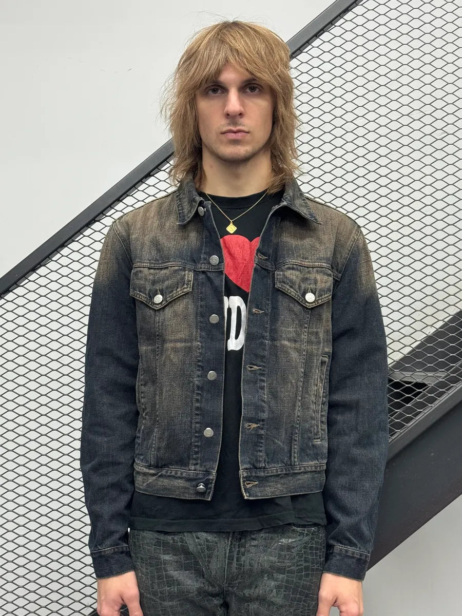 2000s Armani Trucker Blue Faded Denim Jacket CdgVDNN 1