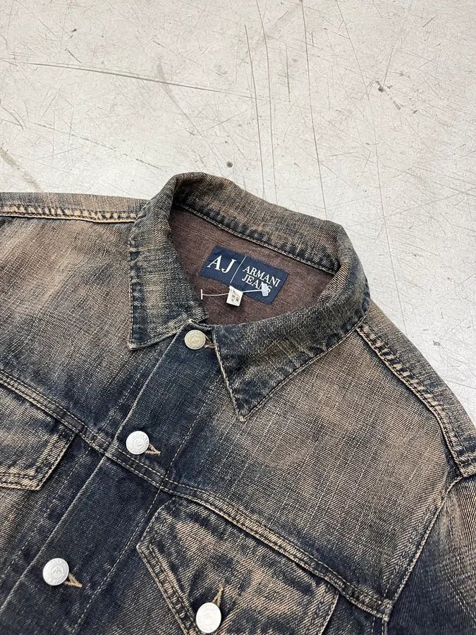 2000s Armani Trucker Blue Faded Denim Jacket CdgVDNN 4
