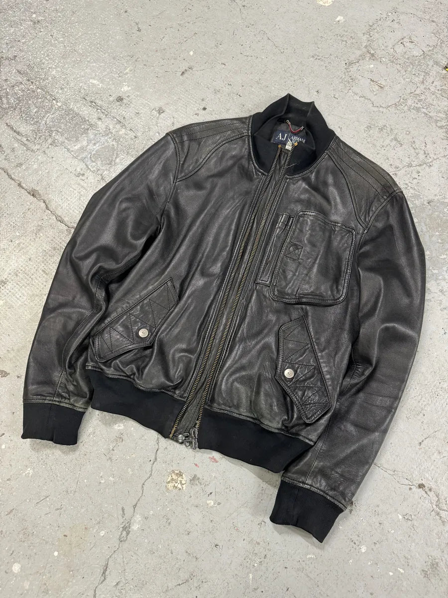 2000s Armani Utility Black Italian Leather Jacket HVtthjQ 3