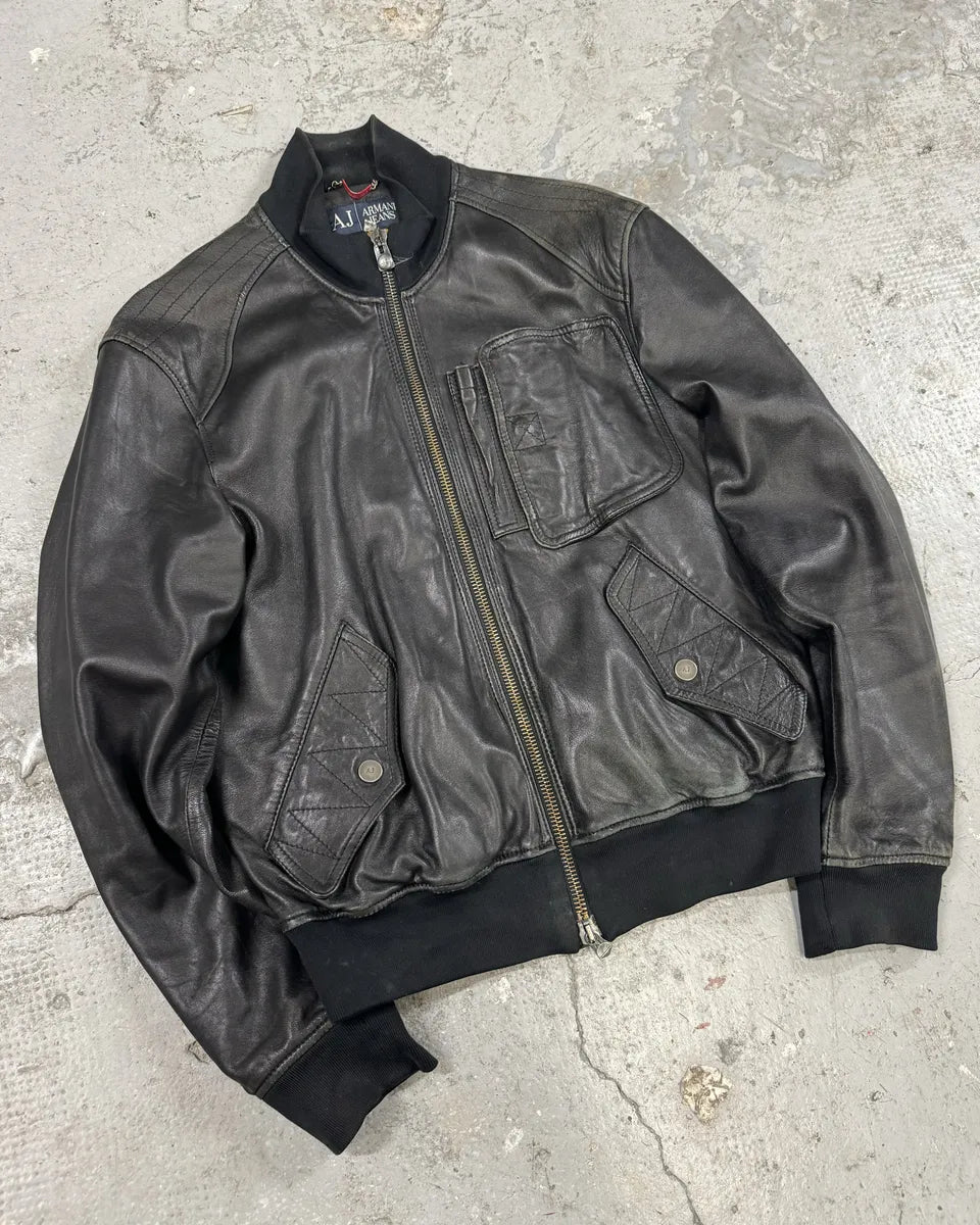 2000s Armani Utility Black Italian Leather Jacket HVtthjQ 4