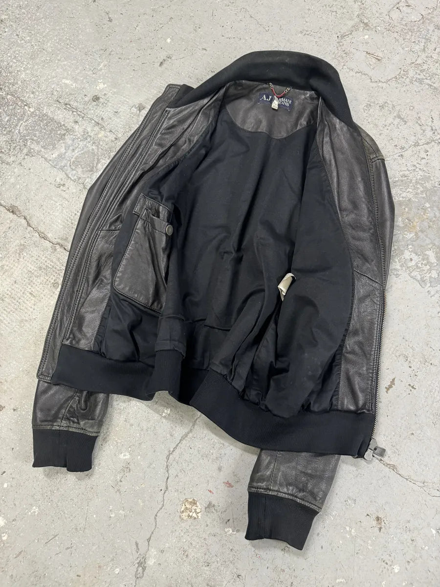 2000s Armani Utility Black Italian Leather Jacket HVtthjQ 5
