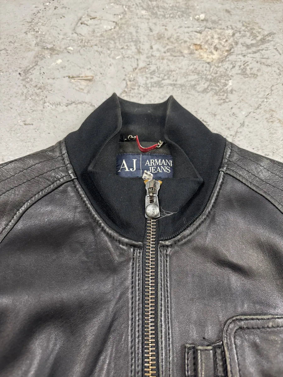 2000s Armani Utility Black Italian Leather Jacket HVtthjQ 8