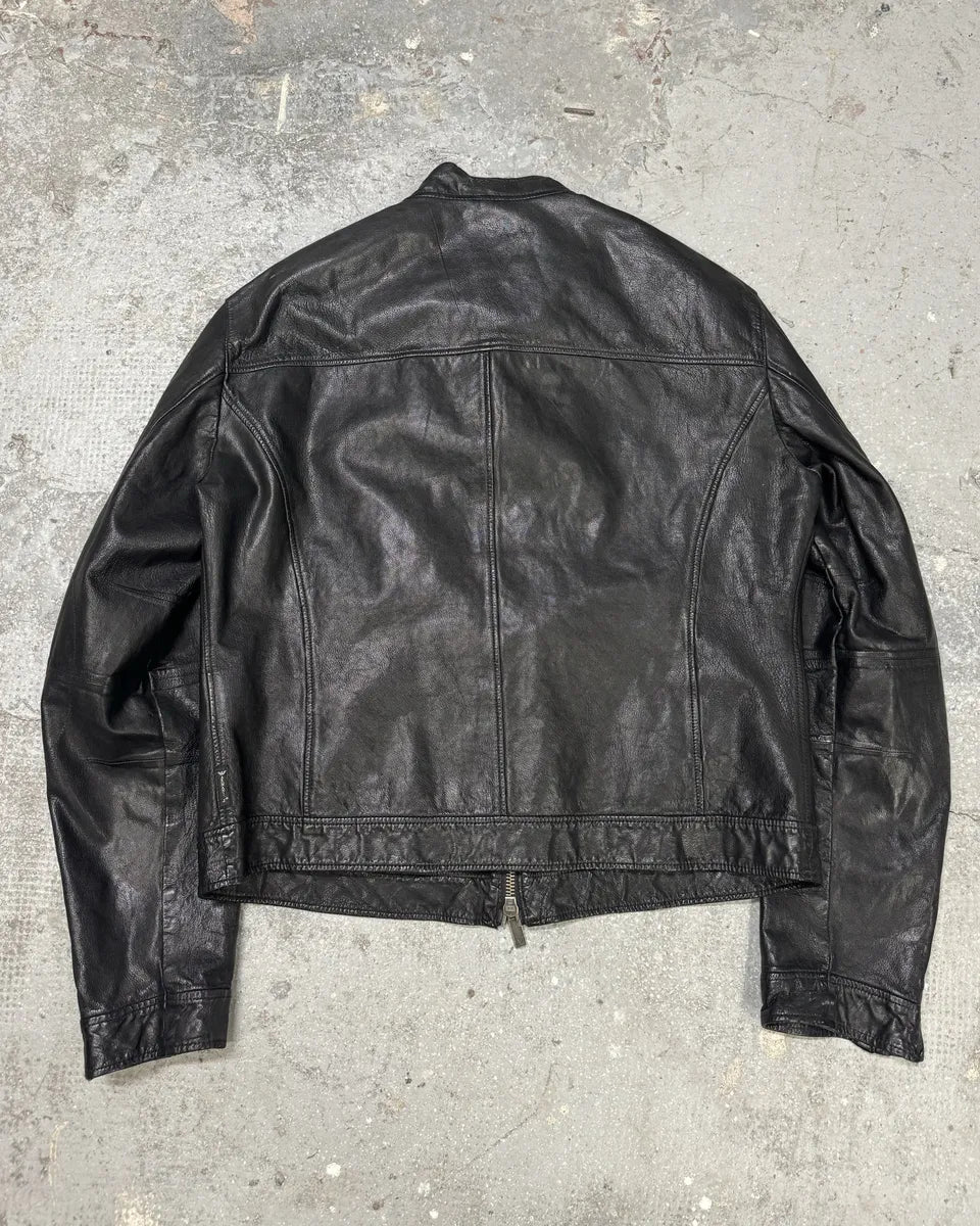 2000s Armani Utility Leather Black Biker Jacket ijRTfld 1