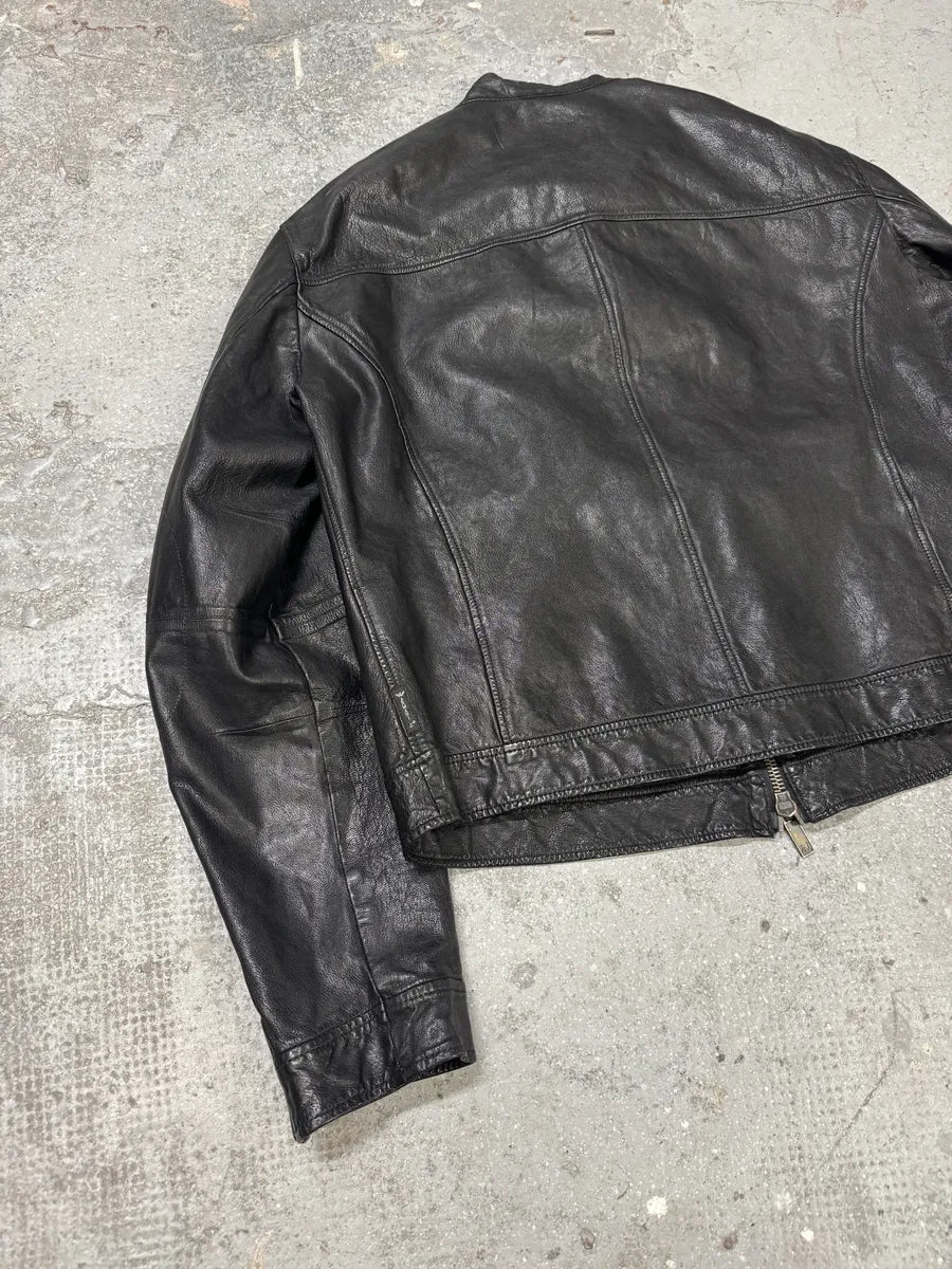 2000s Armani Utility Leather Black Biker Jacket ijRTfld 3